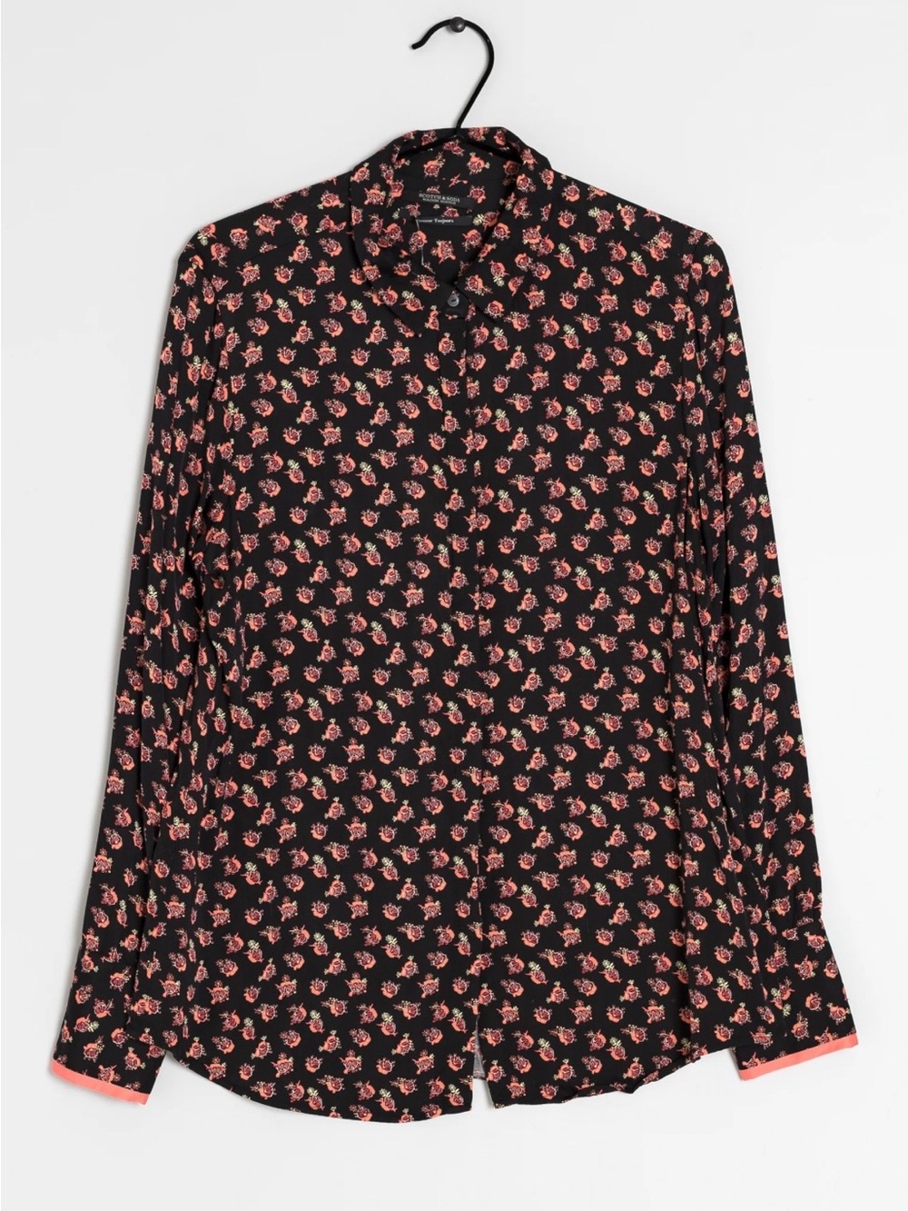 Scotch & Soda Black Blouse with Coral Pink Floral Print